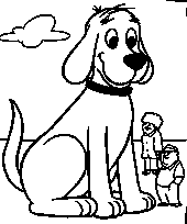 coloriage clifford assis devant des gens